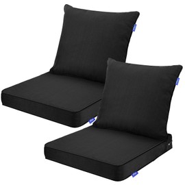 INFBLUE Deep Seat Cushions, Outdoor Cushions, Patio Furniture Cushions, Deep Seat & Back Cushion Patio Cushions for Backyard Couch Sofa Fade Resistant (22x24x4 inches 2 Sets, Solid Black)