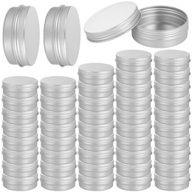 48PCS Tin Jars with Lids, 2oz Round Aluminum Tea Packaging Boxes, Aluminum Refillable Cosmetic Containers for Creams, Ointments, Salves, Balms, Lotions