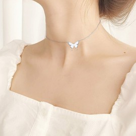 HOOHWE 925 Sterling Silver Dainty Butterfly Choker Necklace for Women Jewellery Birthday Christmas, Sterling Silver