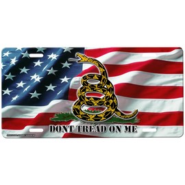 onestopairbrushshop Dont Tread On Me American Flag Front License Plate with Custom Background Options