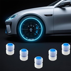 Glow in The Dark Tire Valve Stem Caps, 5 Pack Luminous Tire Valve Stem Caps, Fluorescent Car Tire Pressure Caps, Universal for Cars, Trucks, SUVs, Motorcycles, Bikes (Blue)
