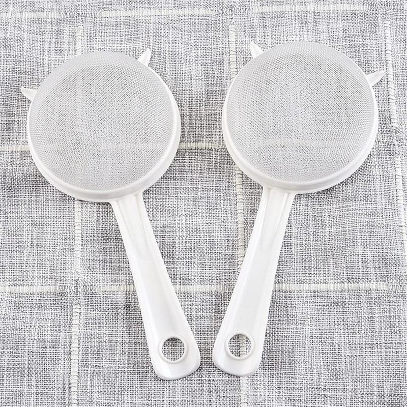 White Kitchen Handheld Reusable Plastic Screen Mesh Tea Leaf Strainer