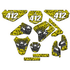 Senge Graphics Inc 2005-2023 RM 85 FLAMING GEARHEAD Yellow Senge Graphics Kit Compatible with Su... - Complete Kit With Rider I.D., 14/17