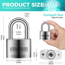 KAWAHA 41/40-2PS 1-9/16 inch (40mm) High Security Stainless Steel Padlock with Stainless Steel Key for Both Indoor and Outdoor use (Heavy Duty, Anti-Rust) (40mm, Keyed Alike - 2 Pack)