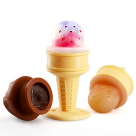 Smily Mia Baby Fruit Food Feeder & Freezer Teether Combo, ICY Bite Ice Cream Teether for Baby Cooling Relief, BPA Free Silicone Feeder for Safe Infant Self Feeding,3 Month+,Choclate Brown