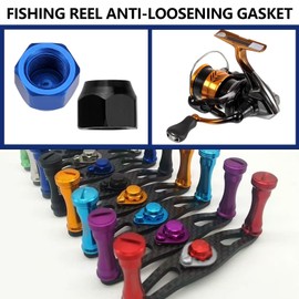 eMagTech 2Pcs Fishing Reel Screws Nut Cap M7 Metal Fishing Reel Handle Screw Cap Crank Nuts Locking Plate DIY Fishing Accessories for Right Handle, Black&Blue