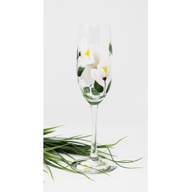 Hand Painted Champagne Glasses - White Magnolia (Set of 2)