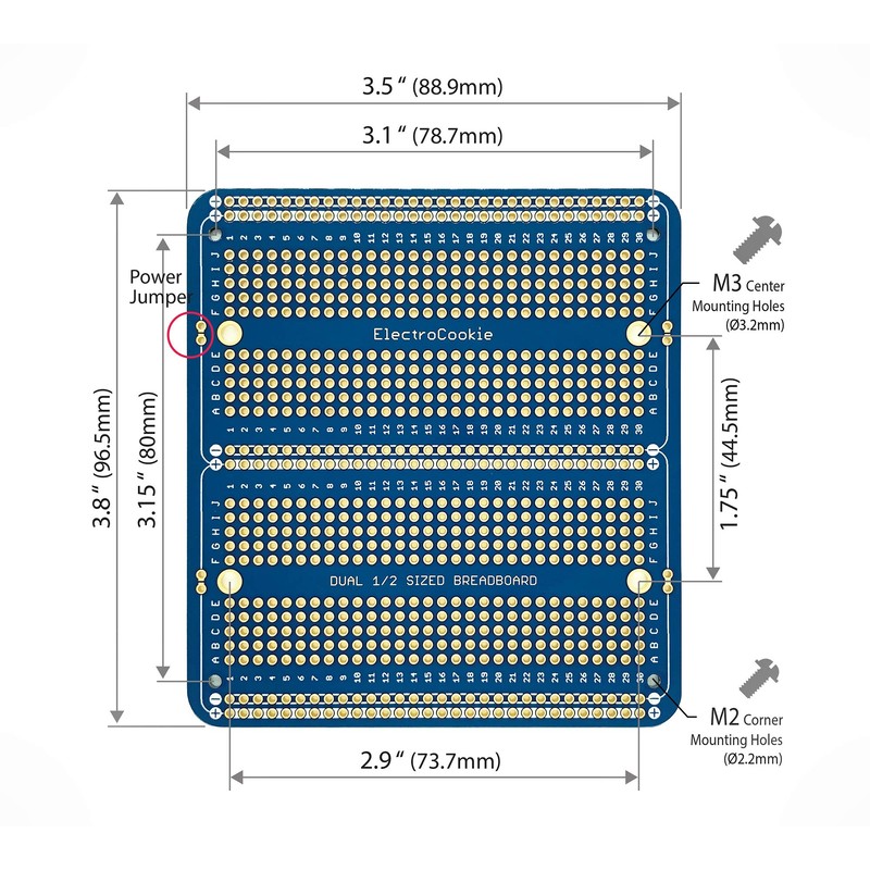 ElectroCookie Solderable Breadboard PCB Double Column Board for Electronics Projects