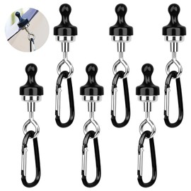 Fonyet Magnetic Hooks Extra Strong 6 Pieces Magnet with Carabiner Hook, 360 Degree Rotating Magnetic Hook Round Removable Magnetic Hook for Camping Garage Kitchen Office Hooks
