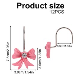 BOXOB 12pcs Bow Knot Shower Curtain Hooks, Cute Metal Decorative Rings Hangers Clips for Bathroom Baby Room Nursery Art Decor Accessories Supplies(Pink)