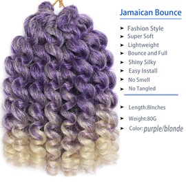 3Packs 2X Ringlet Wand Curl Jamaican Bounce Crochet Braids 8 inch Purple Blonde Crochet Hair Extensions Crochet Braiding Hair 60 Roots Purple Blonde Ombre