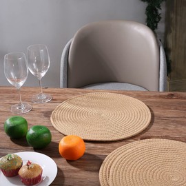 WENFOME Round Jute Woven Placemats Set of 6, Braided Tablemats Natural Jute Handmade Woven Placemats Heat Resistant Non-Slip Potholder for Kitchen Dining Table(11.8 inch)