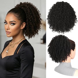 AliLeader Curly Ponytail Extension 10 Inch Drawstring Ponytail for Women Short Fluffy Afro Kinky Curly Pony Tails Hair Extensions (10 Inch,2#)