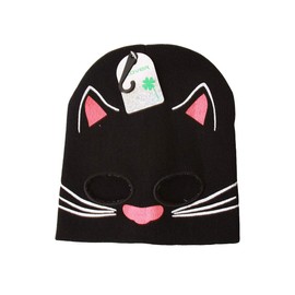 Cute Youth Size Cuffless Cat Mask Beanie with Eye Holes