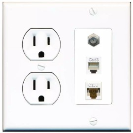 Wallplate City 1 Port CAT6 Ethernet COAX PHONE Wall Plate-Round Outlet White