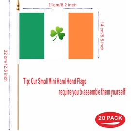 LUSEOAN 20 Pack Ireland Irish Shamrock Mini Stick Flags Saint Patrick's Day Clover Small Miniature Handheld Flag Decorations,5x8 Inch