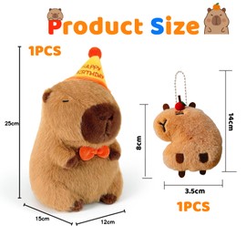DOOCECIY 23 cm Capybara Plush Gifts, Cute Stuffed Happy Birthday Top Hat Capybara Teddy with Capybara Toy Squeak