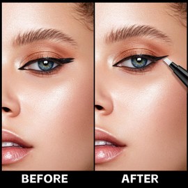 GEUUFEA Makeup Remover Pen, 3-in-1 Waterproof Black Liquid Eyeliner, Quick Fix Cleanser Eraser Pen, Liquid Eyeliner Eraser for Instant Correction, Travel Size Makeup Corrector Stick