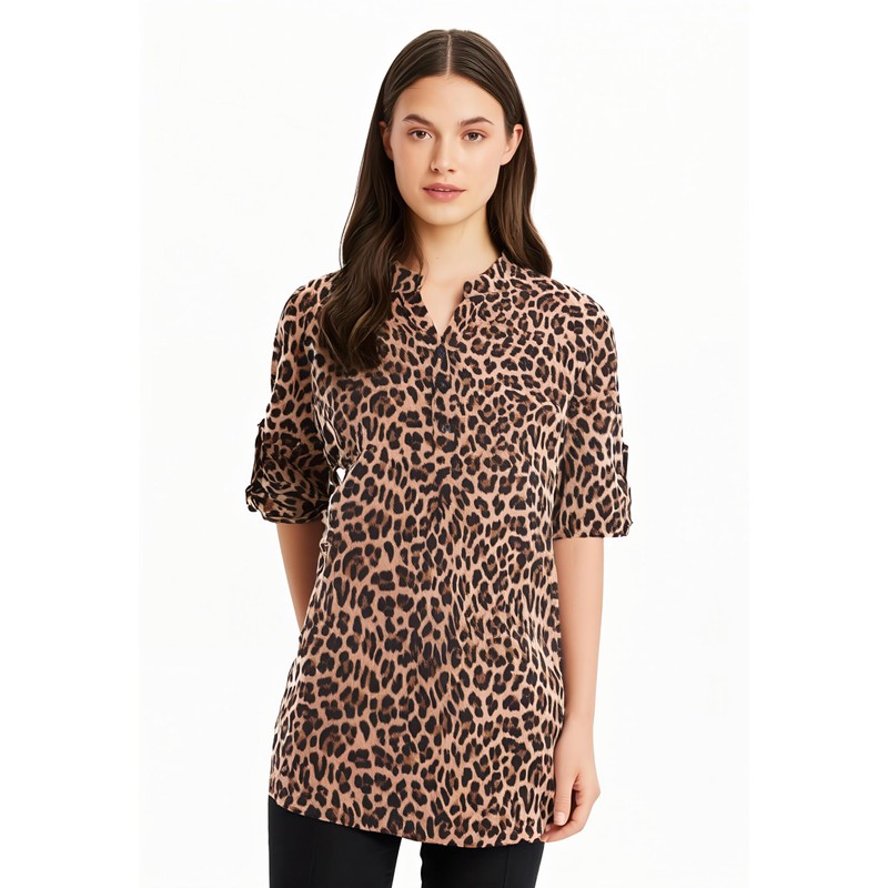 Malito 2310 Women's Slip-On Blouse, Long Sleeve Blouse with Animal