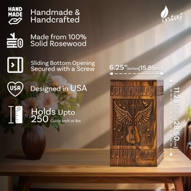 Handcrafted Wooden Cremation Urn for Human Ashes - Guitar Wings of Angel with Musical Notes, 250lbs Capacity - Suitable for Burial for Men, Women, Mom, Dad - Decorative Funeral Urn Box and Casket