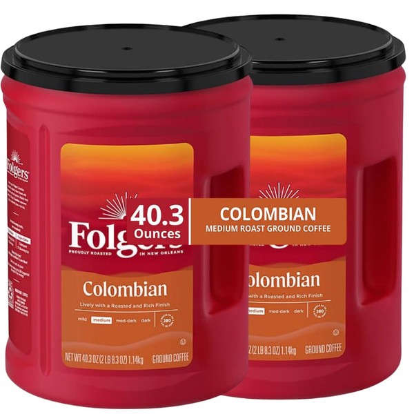 Colombian folger Coffee, Medium Roast, 40.3 oz, 2 Pack plus