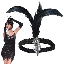Vintage Hair Bands Black, 1920s Women's Feather Headband, 20s Feather Hairband, 1920s Vintage Black Feather Headpiece, Feather Flapper Headband 20s, 1920s Flapper Feather Headband (Silver)