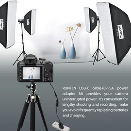 RONFEN EP-5A DC Coupler Power Connector EN-EL14 EN-EL14a Dummy Battery USB-C Cable PD Adapter Kit Replace EP-5A + EH-5 AC Power Adapter for Cameras Nikon D3200 D3500 D5300 D5600 Df Coolpix P7000 P7800