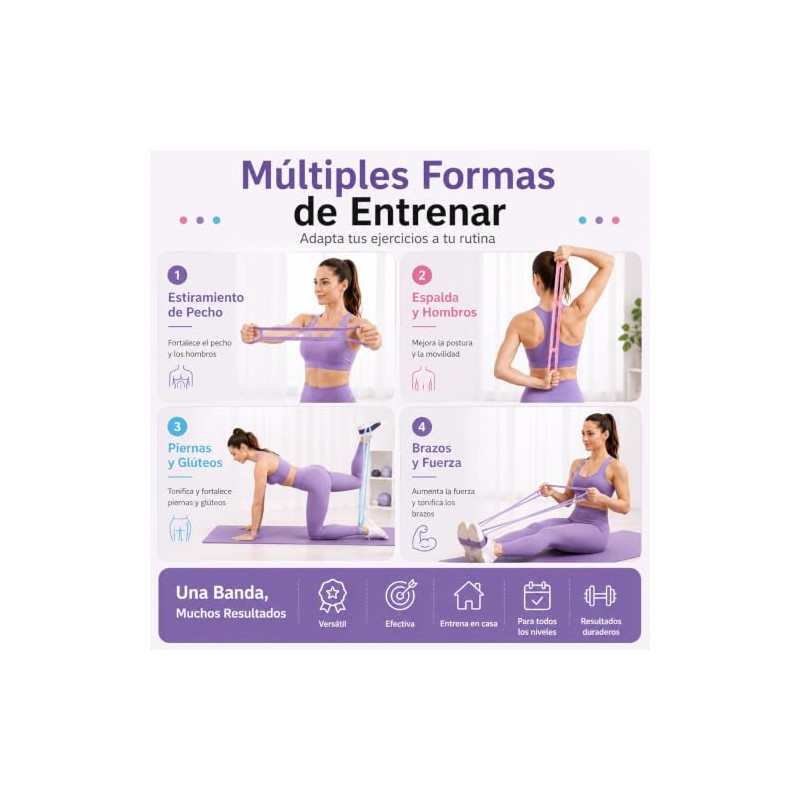 Bandas de Resistencia para Ejercicio, 3 Piezas, Yoga y Pilates