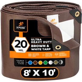 8' x 10' Brown/White Ultra Heavy Duty Tarp - 20 Mil Tarps Heavy Duty Waterproof 8x10 - Large Outdoor Tarp, Waterproof Tarp Cover for Rain Camping, Tent Tarp, UV Protection, Reinforced Corners