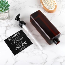 DEROANBOTTSet of 3 Shampoo and Conditioner Containers, Reusable Bathroom Body Wash Dispenser Set, Empty Plastic Shampoo Bottles Refillable with Pump for Shower Soap （Black bottle） (Tawny)
