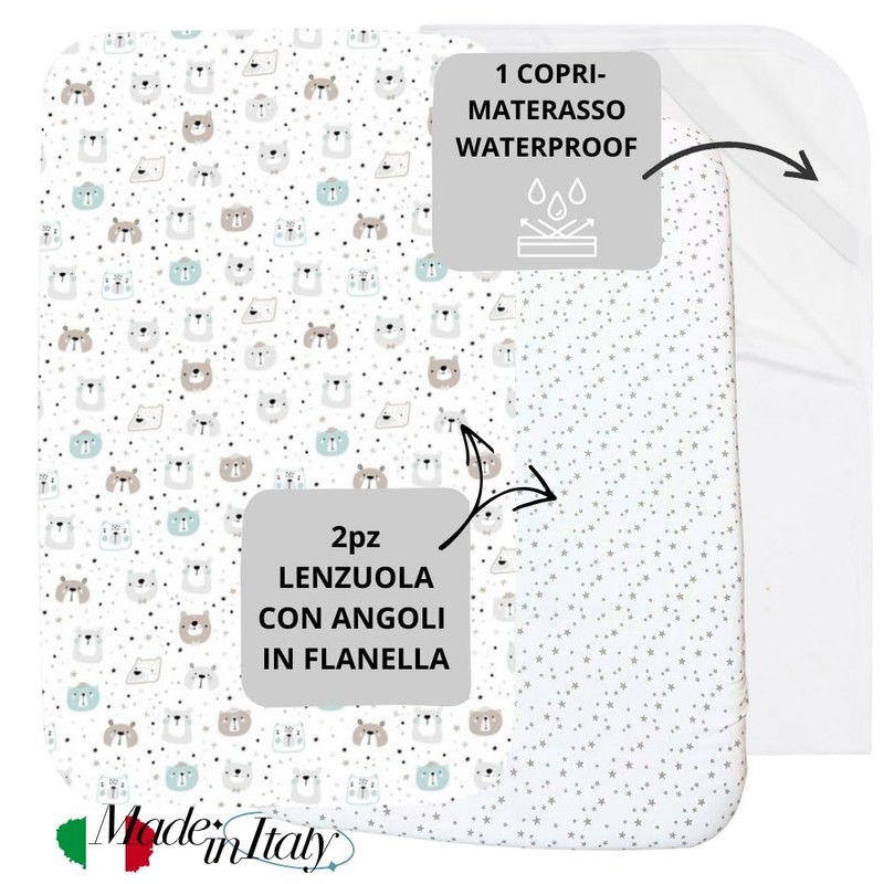 Flyideas Set of 3 2 Flannel Fitted Sheets + 1