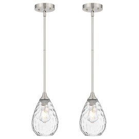 SADUENFR Brushed Nickel Pendant Lights Kitchen Island 2 Pack, Modern Glass Pendant Light Fixtures with Hammered Glass and Rods, Adjustable Small Hanging Light for Kitchen Sink Dining Room Bathroom