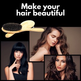 EINEY Hair Brush, Head Spa Brush, Pig Bristle Brush, Paddle Brush, Comb, Women's, Men's, Wooden, Scalp Massage, Static, Beautiful, Glossy Hair