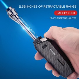 Torch Lighter Telescopic Long Wand Jet Lighter Windproof Butane Gas Refillable Lighters with Safety Lock Fuel Window for Candle Kitchen Outdoor Grill BBQ (Butane Not Included)(D)