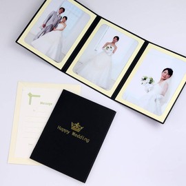 Photo Mount Wedding Bridal Crown Mark Pocket Mat "Happy Wedding/Crown" 3 Large Surface Vertical , blk