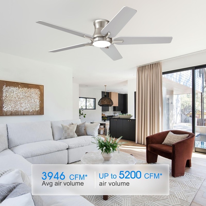 POCHFAN 52 Inch Ceiling Fans with Lights and Remote, Brushed
