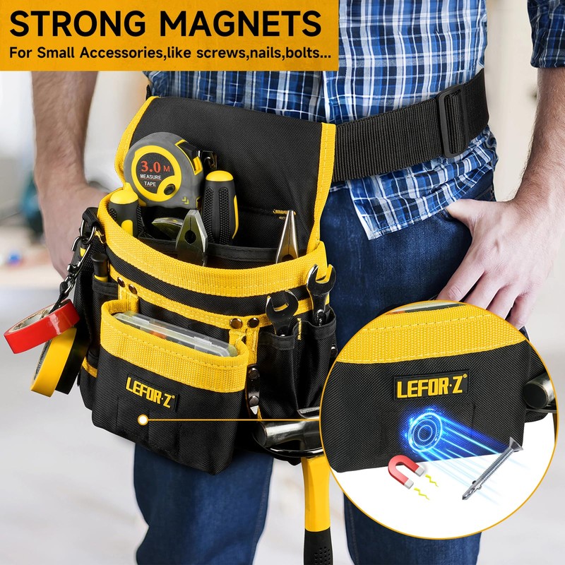 Tool Belt,Magnetic Tool Pouch,14-Pockets Tool Belts for Men,Detachable & Adjustable