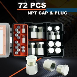 legines 72 Pcs Hydraulic Hose Caps and Plugs Kit, NPT Cap and Plug Assortment Kit, Heavy Duty Seal Adapter Kit with Precision Threads, Steel Flare Fitting Set, Dash Sizes 2 4 6 8 12 16