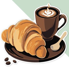 Extra Large 460mm 'Coffee and Croissant ' Permanent Sticker Decal for Cars/Windows/Bins/Walls (DW00108223)
