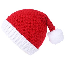 MEKIN Christmas Hat for Adults, Unisex Family Santa Hat Soft Plush Fur Knitted Christmas Hat Thick Comfortable Handmade Santa Hat for Christmas New Year Cap Party Supplies, red