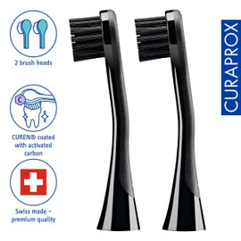 Curaprox Hydrosonic Brush Heads Black is White Carbon Duo – for Effective Plaque Removal & Whitening | Sonic Toothbrush Replacement Heads, 2-Pack | Swiss Made