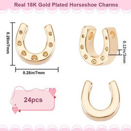 Beebeecraft 1 Box 24Pcs Horseshoe Charms 18K Gold Plated Brass Horseshoe Beads with 2 Hole Pendant Charms Link Connectors for Jewelry Necklace Bracelet Making