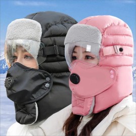 2027 NEW KJ Thick Plush Cycling Winter Hat with Ear Flaps Warm Russian Style Hood with Dot and Bow Patterns for BeachSize: No lens version, Color: Yellow