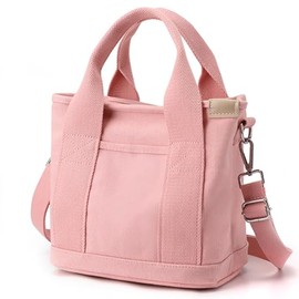 MINGRI Canvas Tote Bag for Women,Small Totes Bags with Zipper Cute Crossbody Purse with Pockets Large Shoulder Handbag,2 Sizes (S-pink)
