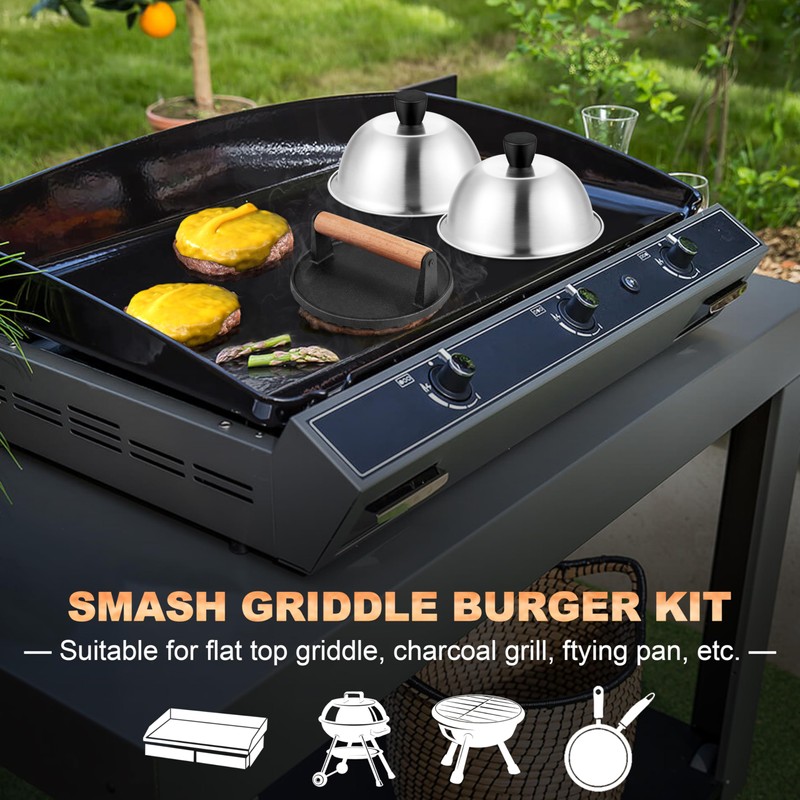 6 Inch Griddle Basting Covers & Smash Burger Press (2