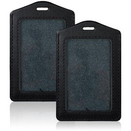 Manor 2 Pcs Leather ID Badge Holder Vertical Single-Side Clear Card Holder Waterproof Name ID Credit Cards Badge Holders for Office, Staff, Students, Employees