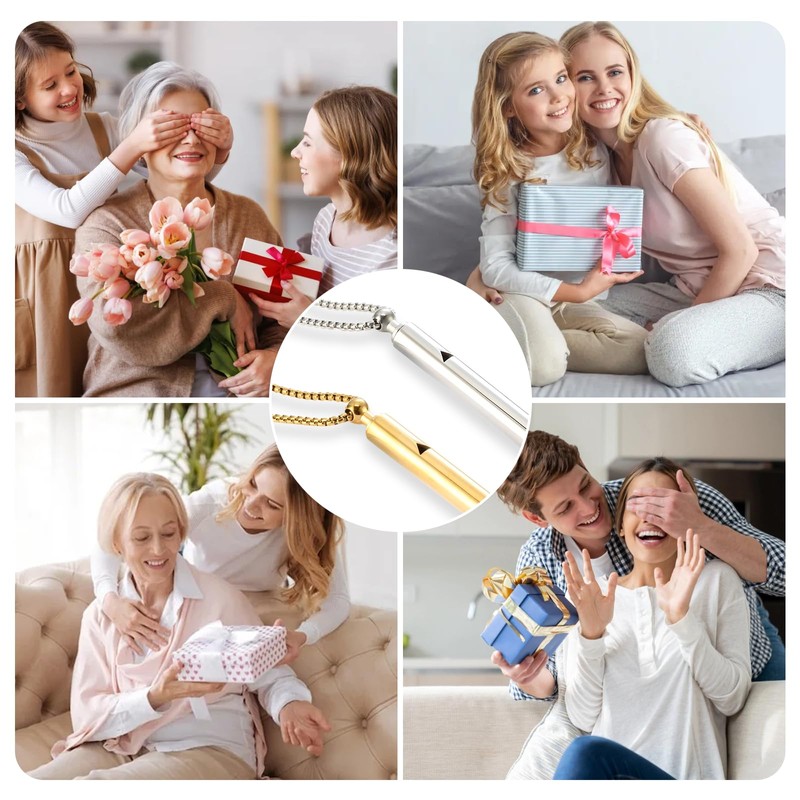 atnayo 2PCS Breathing Necklace, Portable Whistle Anxiety Breathing Necklace (Gold,