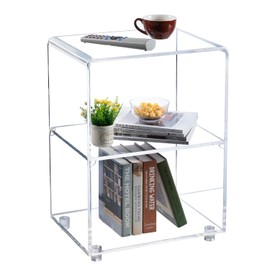 MyGift 22 Inch Premium Clear Acrylic Modern Bedroom Nightstand with 3 Tier Shelf, Hotel Series Home Decor Living Room Side End Table, Commercial Grade Acrylic Accent Table