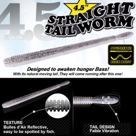 Drop-Shot-Rigs-for-Bass-Fishing-Soft-Plastic-Lures-Worm Fishing Hooks, 4.5 inch Rubber Worms, Wacky Worms, Straight Tail Stick Baits -22 Piece Kit with 10 Bodies, 6 Hooks, 6 Weights