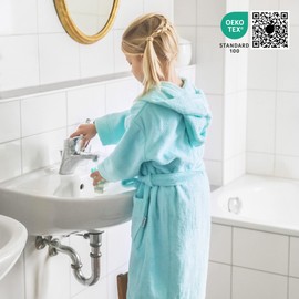 Ehrenkind® Children's Bathrobe with Hood 100% Organic Cotton Children's Bathrobe Boys Girls, jade